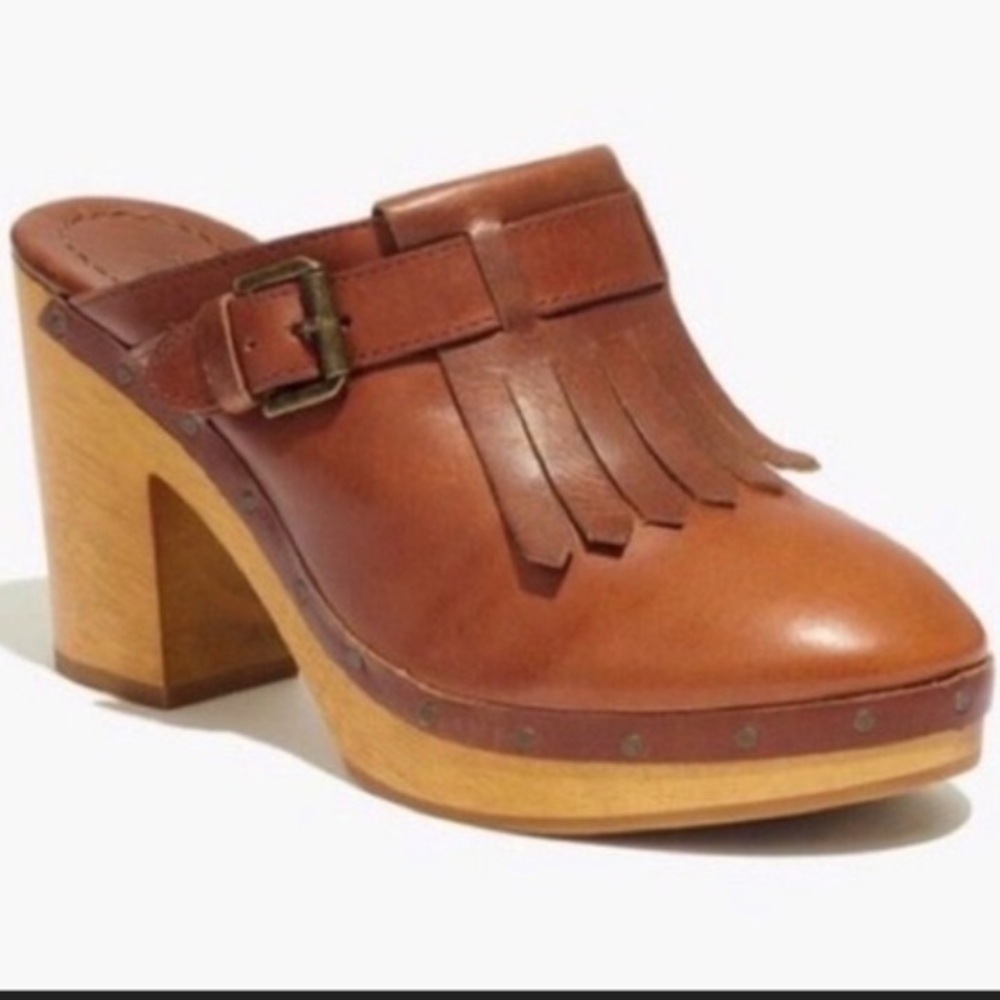 Madewell Fringed Clog F5052 Dark Chestnut Size 8